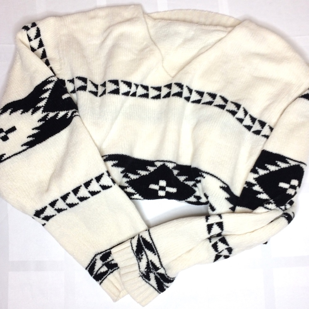 Oversized Vintage sweater long sleeve v neck tribal Aztec boho jumper 90’s print - Picture 6 of 8